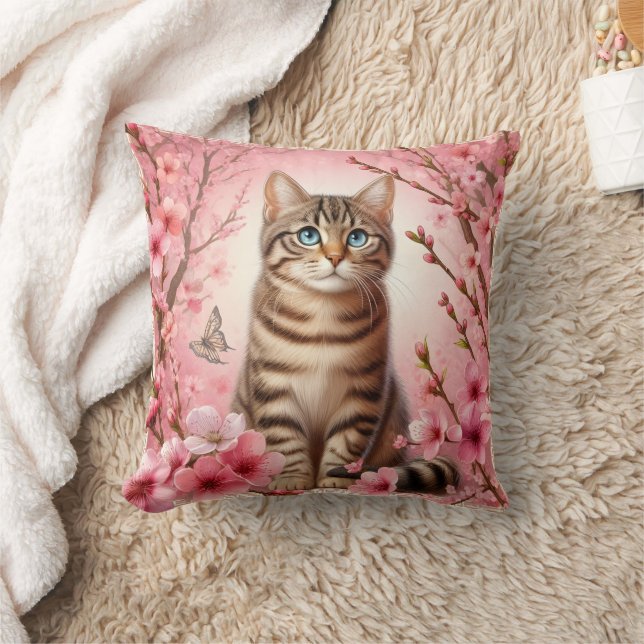 Almofada Tabby Cat Japonês Cherry Blossom Flower Kitten (Cobertor)