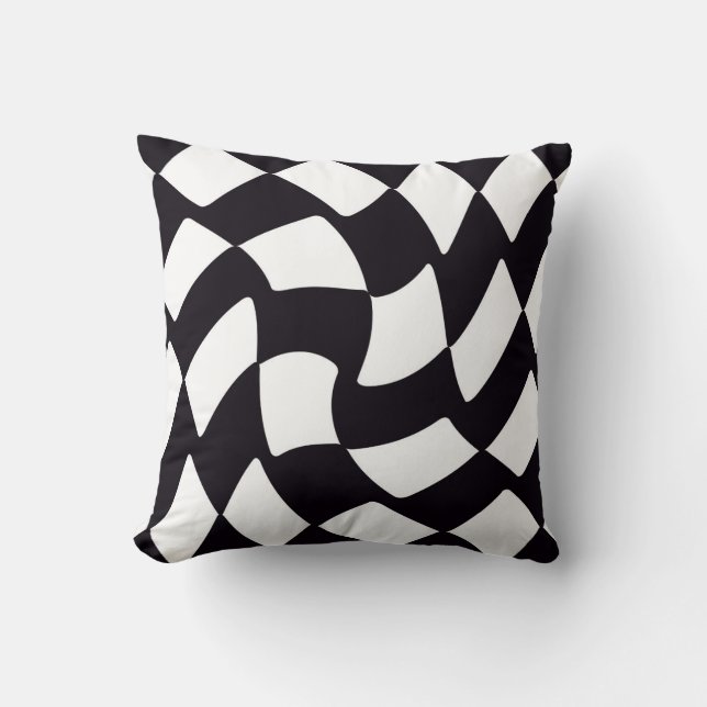 Almofada Tabuleiro de damas entortado preto e branco (Frente)