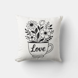 Almofada Taça bonito de chá preto com Design de flores