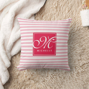 Almofada Tachado Rosa Quente e Rosa Bebê - Monograma de Sc