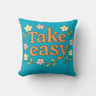 Almofada "Take Easy": Positive Retro Floral Illustration