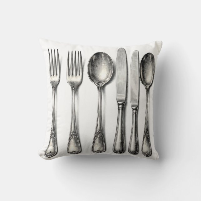 Almofada Talheres de Prata Antigos para Cozinha  (Frente)