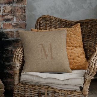 Almofada Tan Linen Texture Monogram