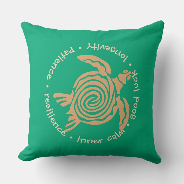 Almofada Tan & Sea Green Turtle Accent Pillow (Frente)