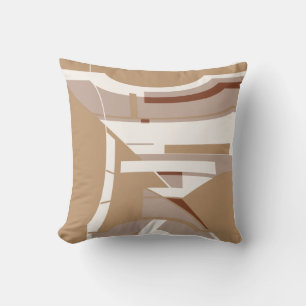 Almofada Tân Taupe Branco Mediterrâneo Geométrico Abstrato