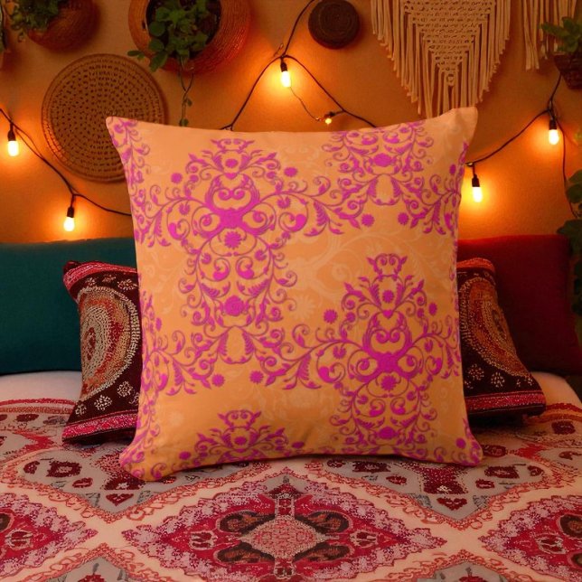 Almofada Tangerina Flamejante Tango Laranja e Rosa Damasco (Criador carregado)