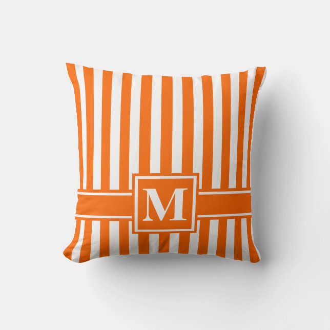 Almofada Tangerina Moderna Stripe com Monograma (Frente)