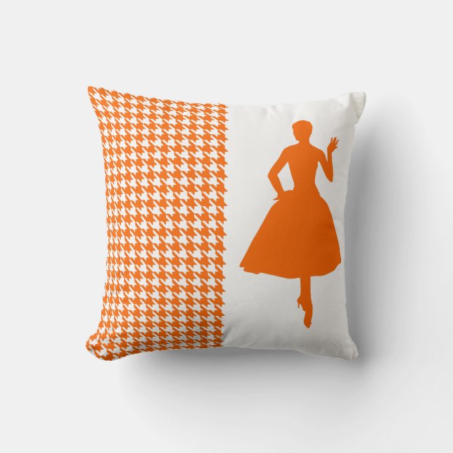 Almofada Tangerine Modern Houndstooth com Silhouette (Frente)