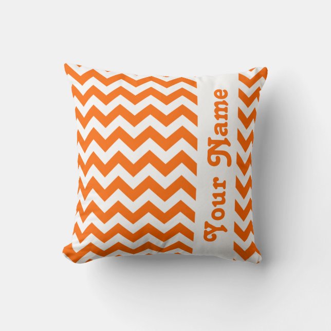 Almofada Tangerine Safari Chevron com texto personalizado (Frente)