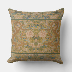 Almofada Tapeçaria Vintage de Chinoiserie com Dragão Dourad