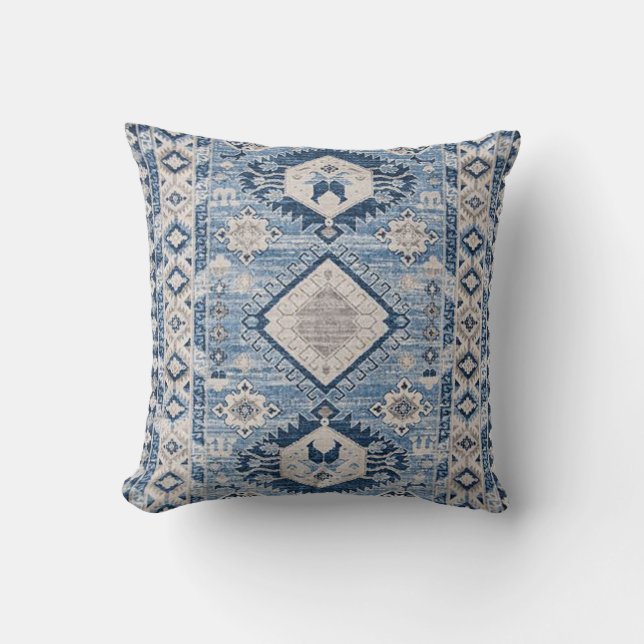 Almofada Tapete Kilim Azul Antigo Oriental (Frente)