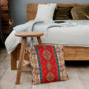 Almofada Tapete Kilim Turco Antigo Dourado Pálido Vermelho