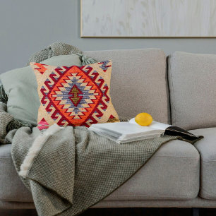 Almofada Tapete Kilim Turco Bege Dourado Ferrugem Laranja V