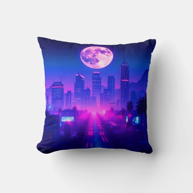 Almofada Tapete Neon City Synthwave Sunset XL (Frente)