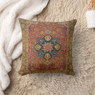 Almofada Tapete Persa Asiático Kashan em Ouro Vermelho