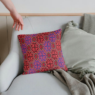 Almofada Tapete Turco Kilim Vintage Coral Escuro Vermelho N