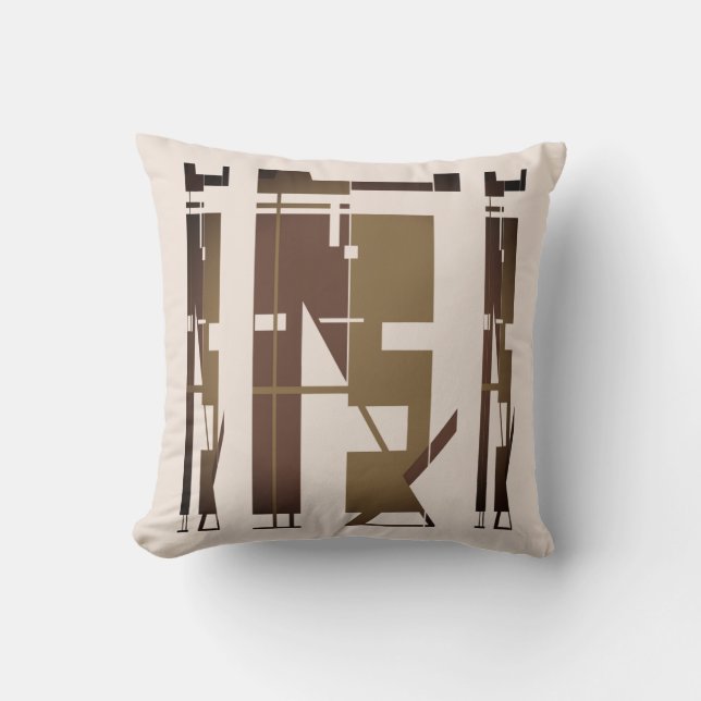 Almofada Tarpe Marrom Escuro no Mosaico de Arte Tribal Beig (Frente)