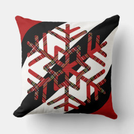 Almofada Tartan Big Snowflake em Branco Vermelho e Preto