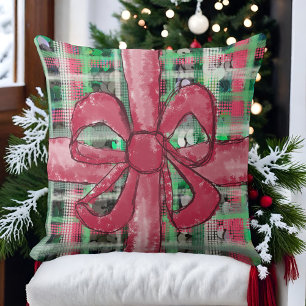 Almofada Tartan branco-arco-vermelho festivo