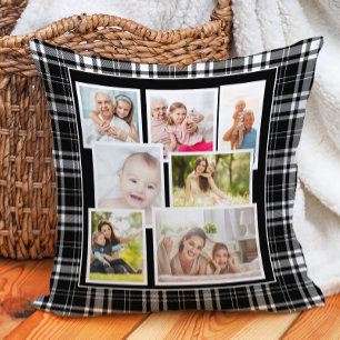 Almofada Tartan de Xadrez Preto e Branco Personalizado 7 Fo