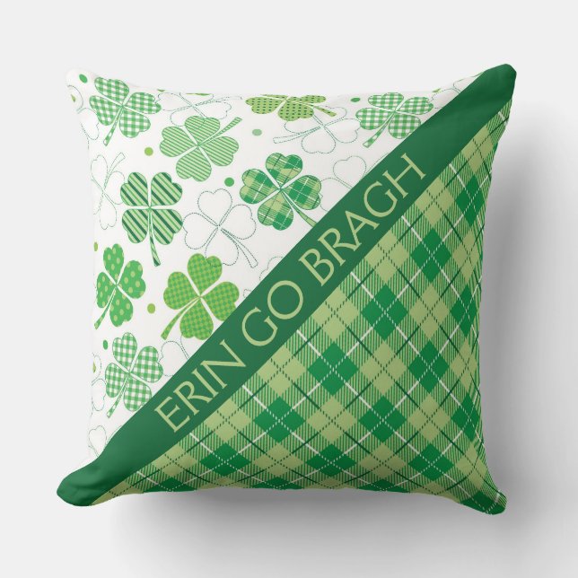 Almofada Tartan e Shamrocks Xadrezes verdes (Frente)