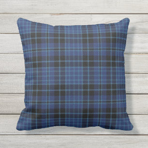 Almofada Tartan escocês do branco do preto azul dos cleros