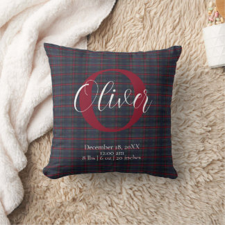 Almofada Tartan Plaid Monogram Birth Stats Newborn Baby Boy