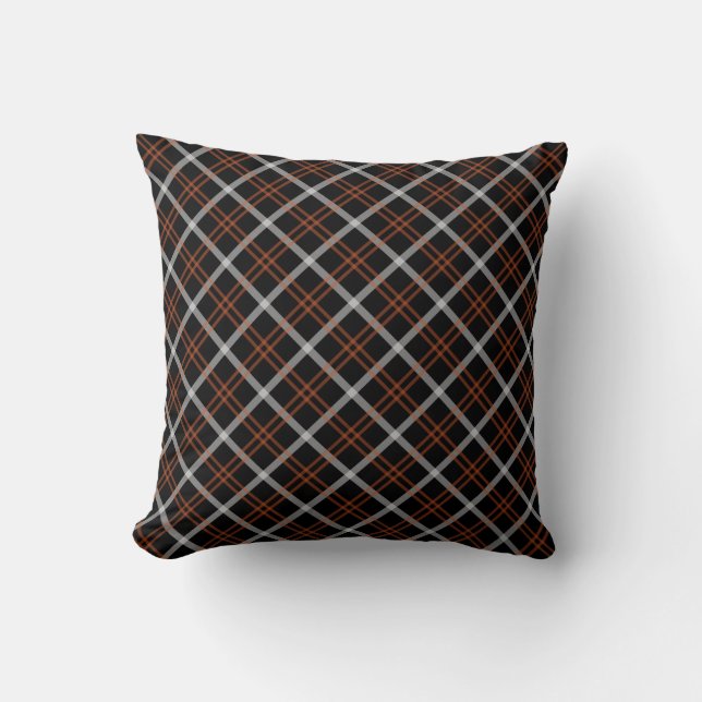 Almofada Tartan Preto Intenso e Carvão (Frente)
