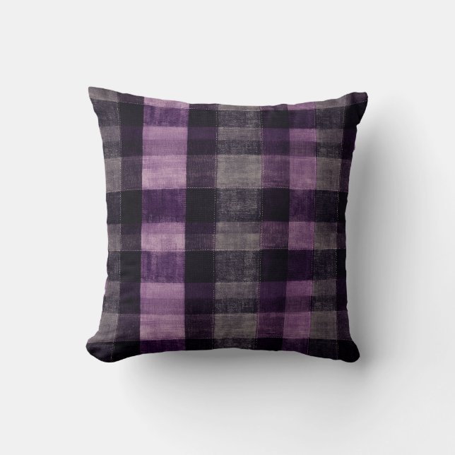 Almofada Tartan roxo e preto (Frente)