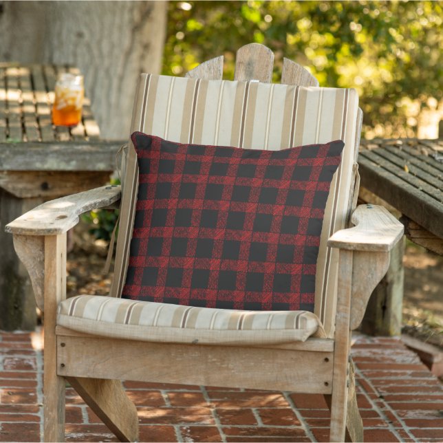 Almofada Tartan vermelho-russo e preto com linhas gravadas (Cadeira)