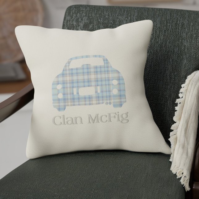 Almofada Tartan Xadrez Engraçado Clan McFig Car Silhouette (Fun tartan figaro car pillow for your car or home)