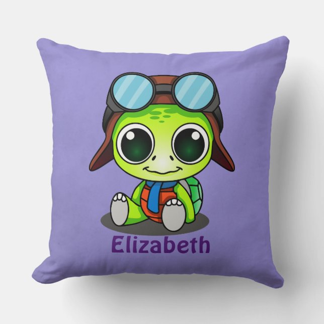 Almofada Tartaruga Chibi Fofa Personalizada com Chapéu de A (Frente)