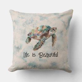 Almofada Tartaruga do Mar dos Sonhos Azuis Dourada