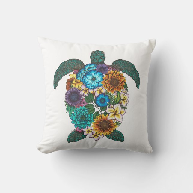 Almofada Tartaruga Floral Cor Fundo Branco (Frente)