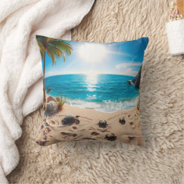 Almofada Tartaruga Marinha Aquarela Turquesa Zen Costeiro