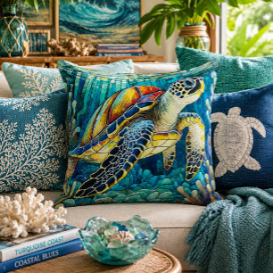 Almofada Tartaruga marinha honu em estilo de vitral