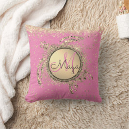 Almofada Tartaruga Monograma Stars em Rosa Personalizado