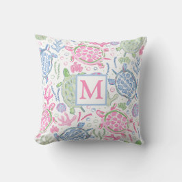 Almofada Tartarugas marinhas Aquarelas Monograma Oceano