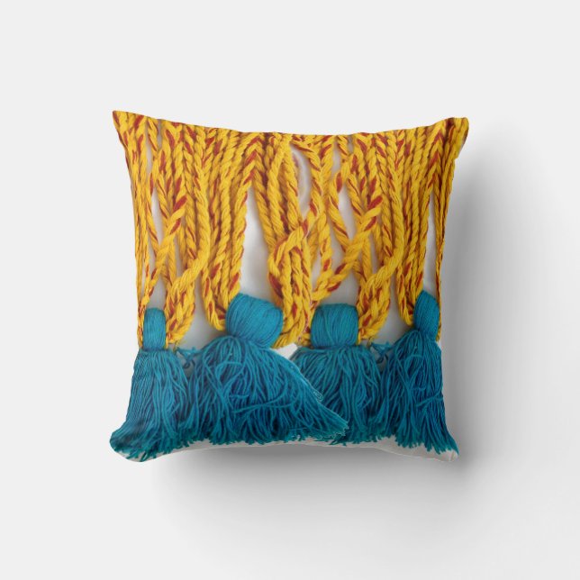 Almofada Tassles tribal trançado tecido (Frente)