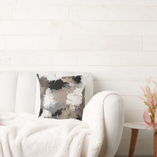 Almofada Taupe Black Cinza White Brushstrokes Abstrato