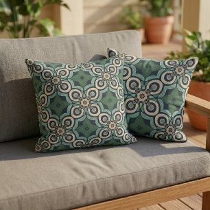 Almofada Taupe Brown Teal Green Blue Orient Bali Art Motif