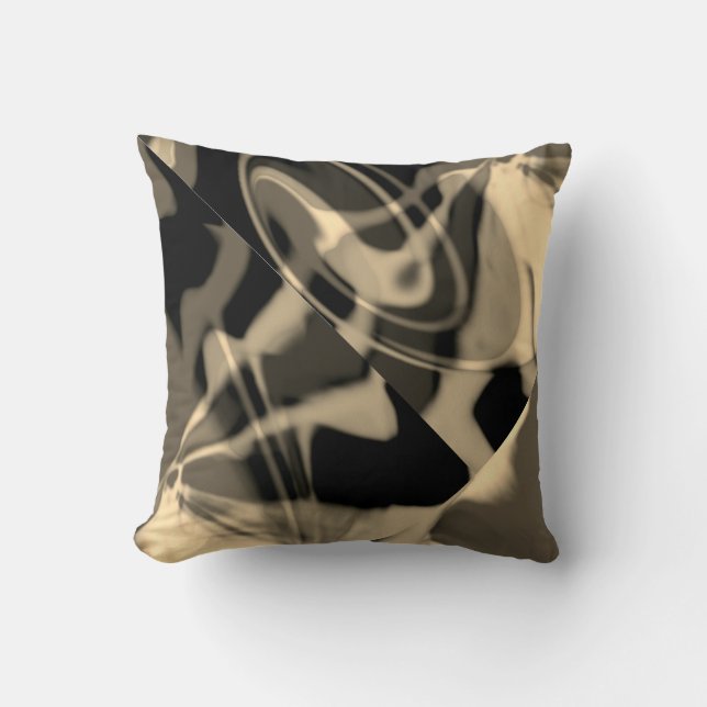 Almofada Taupe Cream em Black Diagonal Swirls Abstrato Art (Frente)