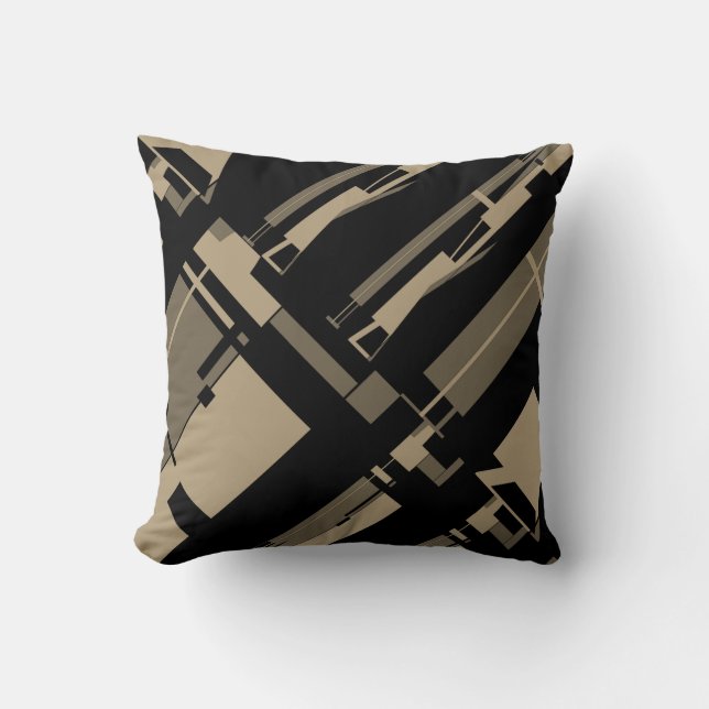 Almofada Taupe Marrom Linhas Inclinadas Formas Irregulares  (Frente)