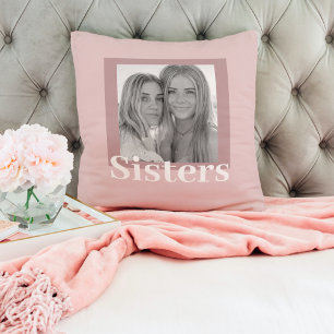 Almofada Taupe Moderno e Rosa Foto Presente para Irmãs