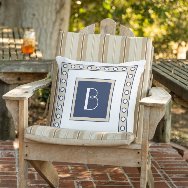 Almofada Taupe Personalizado bege Escuro Marinho Bolinhas A (Cadeira)