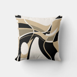 Almofada Taupe Tan Black on Off-White Swirling Art Motif