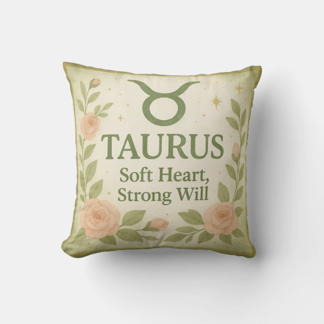 Almofada Taurus Throw Pillow – Watercolor Roses & Zodiac Ar (Frente)