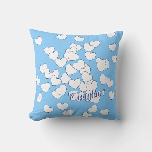Almofada Taylor Name Modelo Light Blue Hearts Kids (Frente)