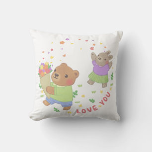 Almofada Te Amo: Urso de Teddy & Coelhinho com Flores