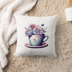 Almofada Teacup Antiquado com Flores de Vintagem